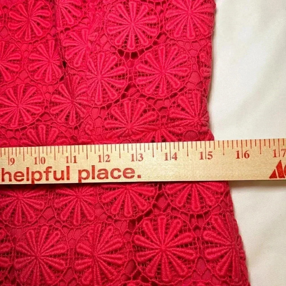 Talbots LaRosa Lace Size 8P Dress Short Sleeve Coral Pink Floral Lace Crochet - Picture 11 of 11